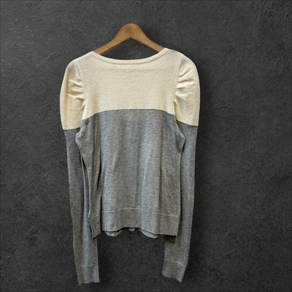 Knitted & Knotted Anthropologie Cardigan Gray Wool Angora Silk Puff Sleeve Sz M - Picture 6 of 10